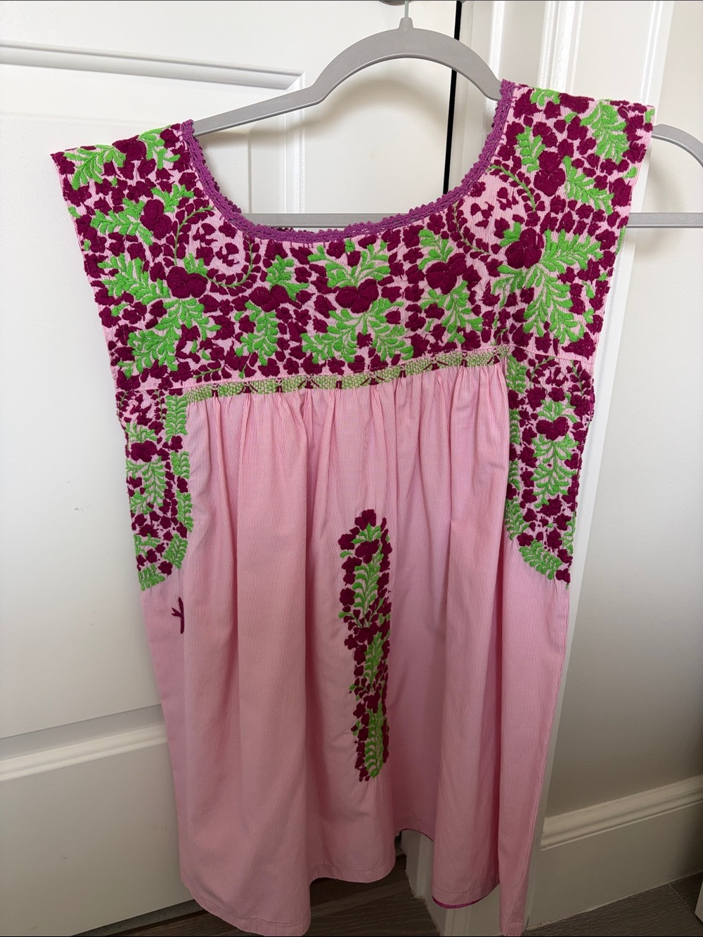 Mi Golondrina Pink Tunic with Green & Magenta Floral Embroidery